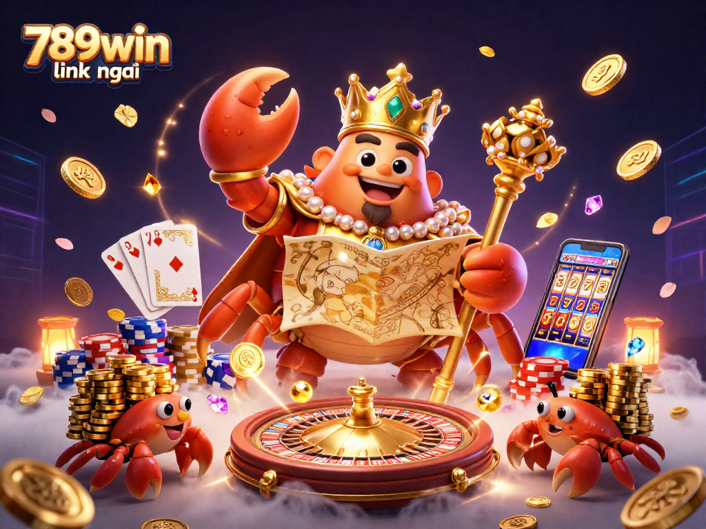 Spin to win at 789win link mới with golden crab emperor, gems, and thrilling casino elements.