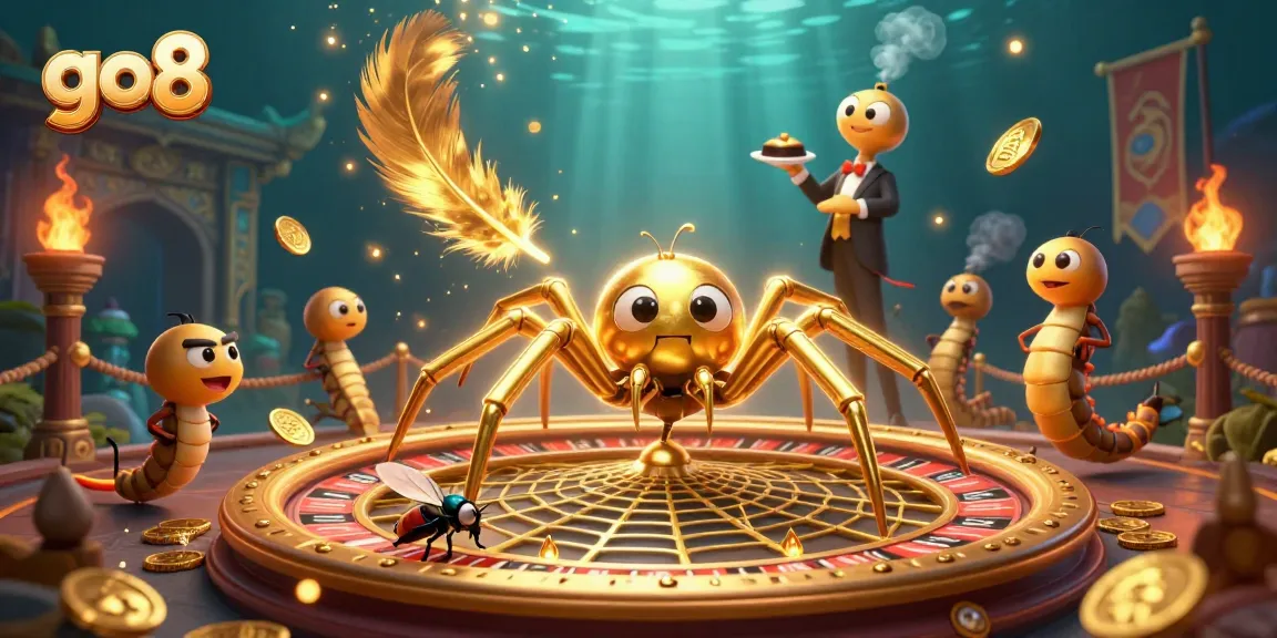 Experience thrilling betting at go8 with a golden spider roulette web and immersive casino elements.