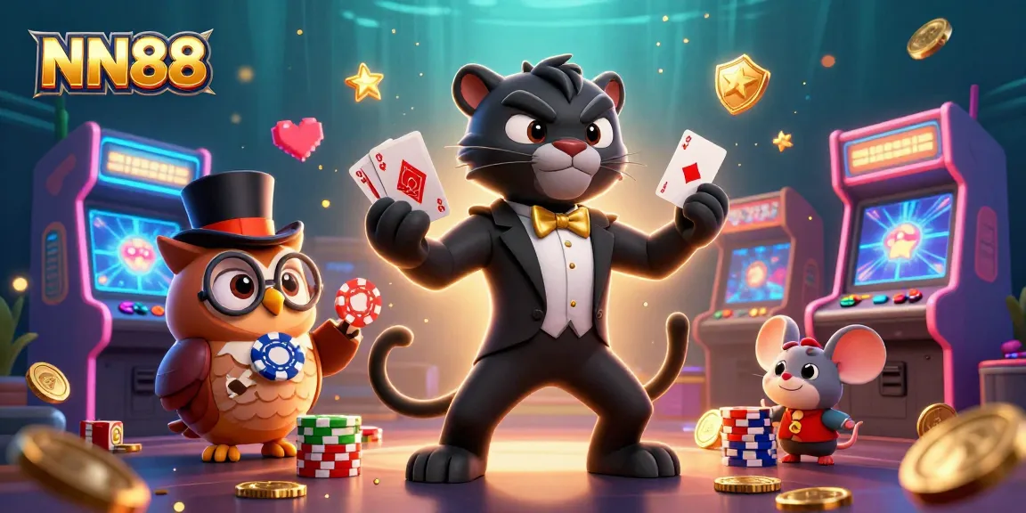 Engage with thrilling casino games at NN88, featuring vibrant characters and action-packed scenes.