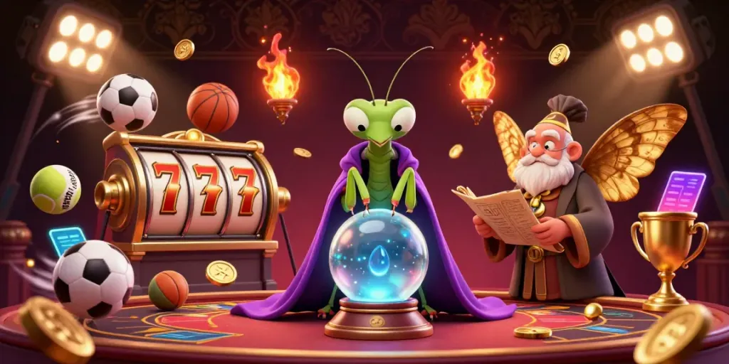 Engaging scene showcasing website FLY88 with a vibrant gambling theme featuring mystical characters and animated slot elements.