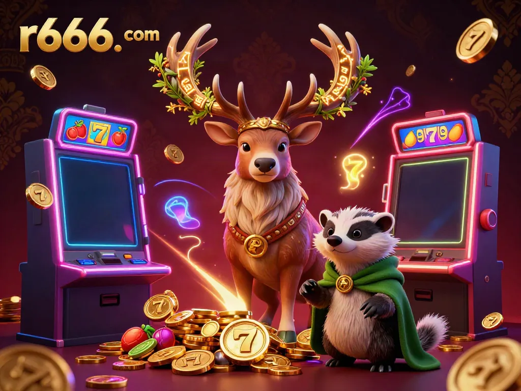 Experience premium slot gaming action at r666. com with a vibrant casino illustration featuring mystical characters.