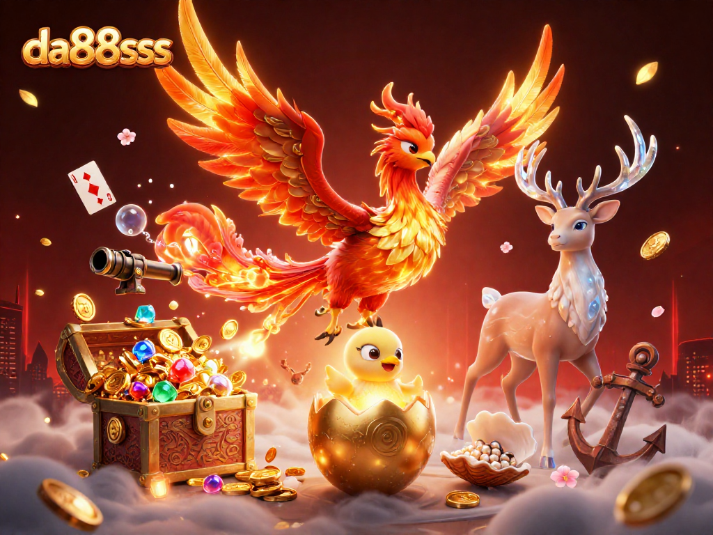 Experience thrilling wins at da88sss while enjoying a vibrant 3D casino adventure with iconic elements.