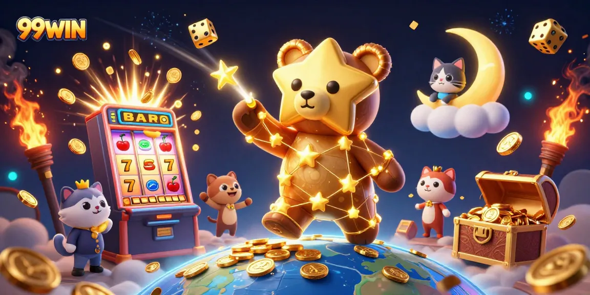 Experience winning excitement at 99WIN with vibrant slots, jackpot treasures, and animated characters!