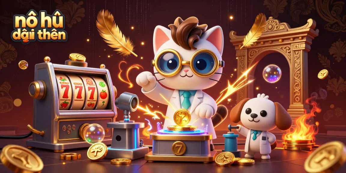 Experience the thrill of nổ hũ đổi thưởng with an exciting 3D cartoon scene filled with vibrant characters and slot machines.