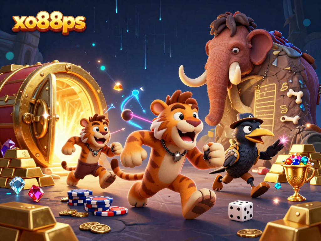 Experience the excitement of xo88ps in a vibrant prehistoric casino scene with gold treasures.