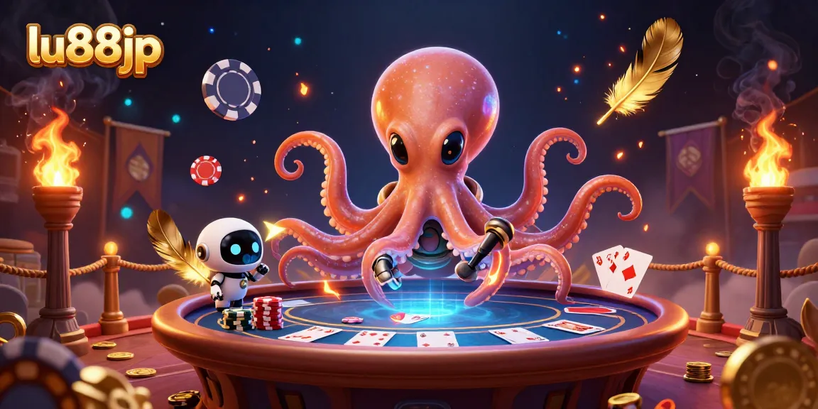 lu88jp octopus at a poker table, showcasing exciting casino action with alien characters