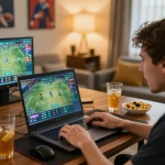 Engaging in sports betting on Trang Chủ Jun88 with dynamic odds displayed on laptop screen