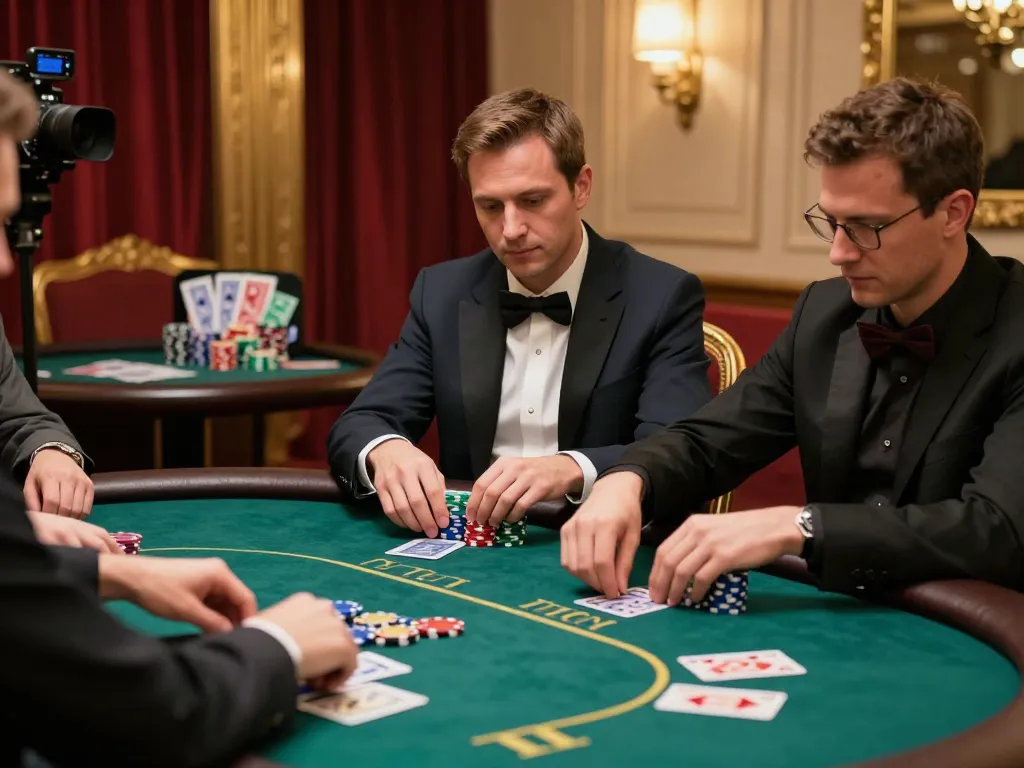 Players engaging in a high-stakes game at red88 poker table with colorful chips and intense focus.