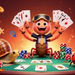 Engage at the kk55 casino with a vibrant dealer and high-roller characters amidst poker game excitement.