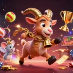 Experience the thrill at 9bet67, a lively casino scene with festive characters and dynamic game elements.