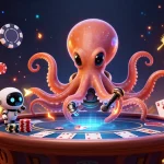 lu88jp octopus at a poker table, showcasing exciting casino action with alien characters