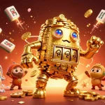 Spin the reels at 777x casino with ancient golden golem amidst dazzling gambling elements.