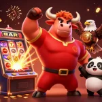 HitClub players celebrating a jackpot win amidst a vibrant casino backdrop, showcasing dynamic gaming action.