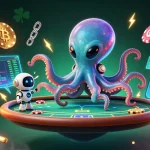 Hitclub: Engage in thrilling poker with cosmic elements in this vibrant digital art.