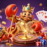 Bet on mb88 with a golden crab emperor captivating players in a vibrant 3D illustration.