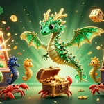 Engage in thrilling gameplay at FIVE88 with a vibrant casino scene featuring slots and treasure.