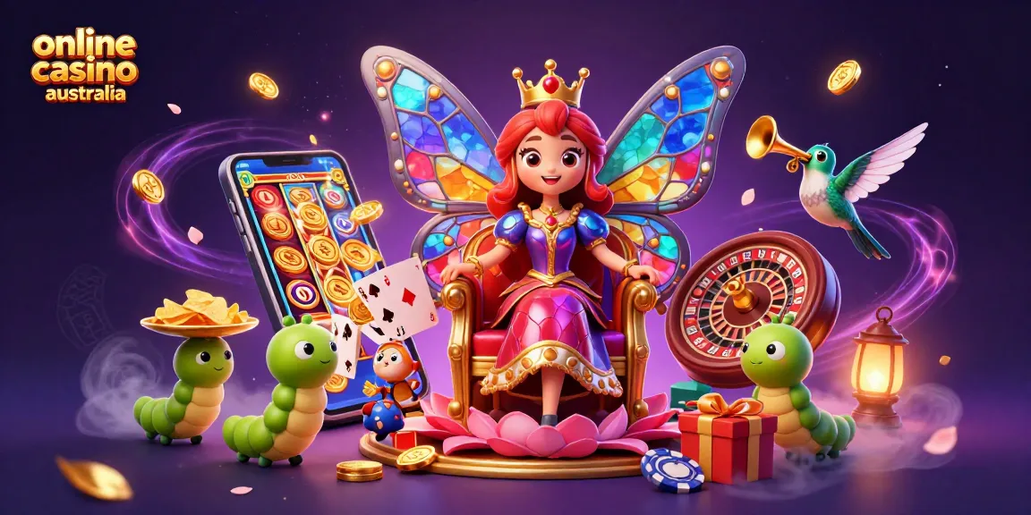 Experience the excitement of online casino australia with a vibrant 3D illustration featuring gaming elements.