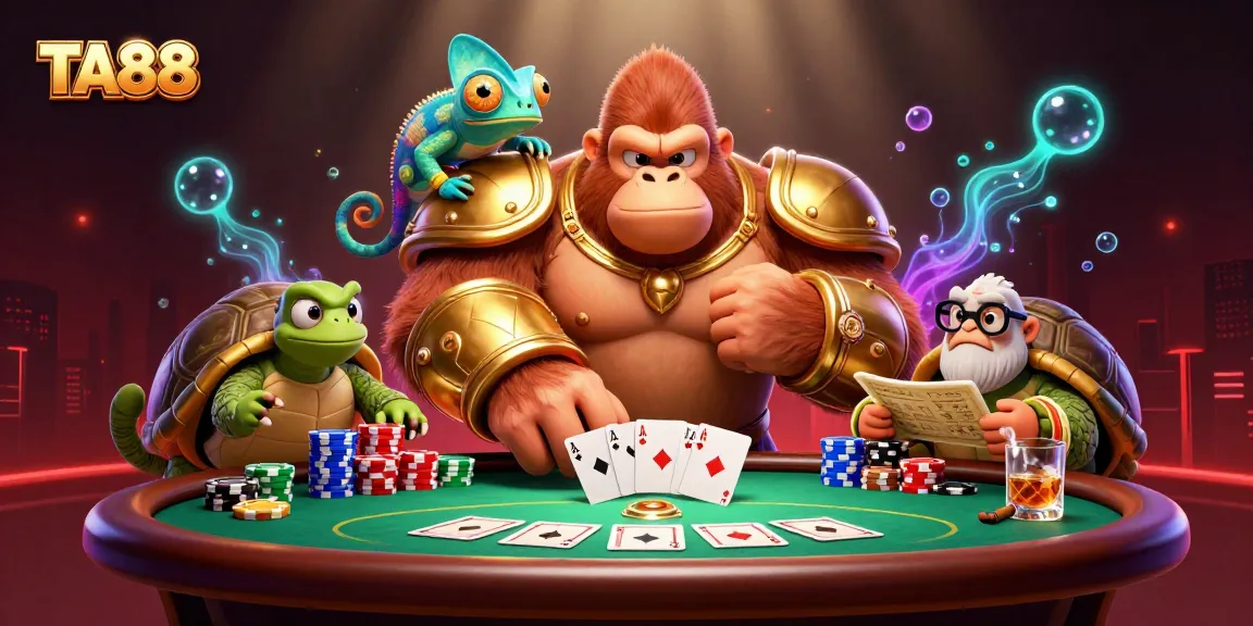 Betting on TA88, a cartoon gorilla king leads in vibrant casino action.