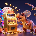 Experience the excitement of 888new1 as cartoon characters celebrate jackpot wins amidst dynamic casino elements.