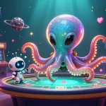 Bong88 showcases vibrant gameplay at a dynamic poker table with an alien octopus at the helm.
