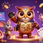 88vv showcases a vibrant steampunk owl and mouse in a whimsical casino scene.