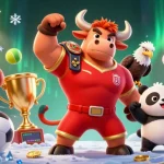 Experience thrilling wins at 23win with energetic celebrations featuring a bull mascot, eagle, and panda.