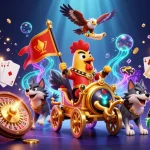 Experience thrilling action with rakhoitv, as a rooster warlord leads a golden chariot in an epic gambling scene.