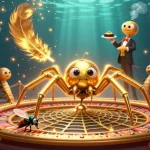 Experience thrilling betting at go8 with a golden spider roulette web and immersive casino elements.